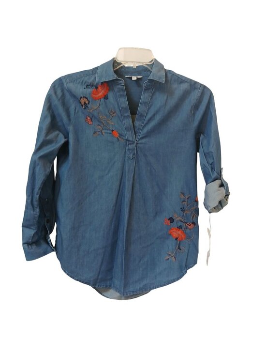 Sonoma Goods For Life Tops - Sonoma Goods For Life Womens PS Chambray Embroidered Peplum Shirt  Blue NWT #D33